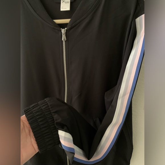Old Navy Active Black Track Jacket Zip Up Stripe Sleeves Black Size-Large - Picture 4 of 9